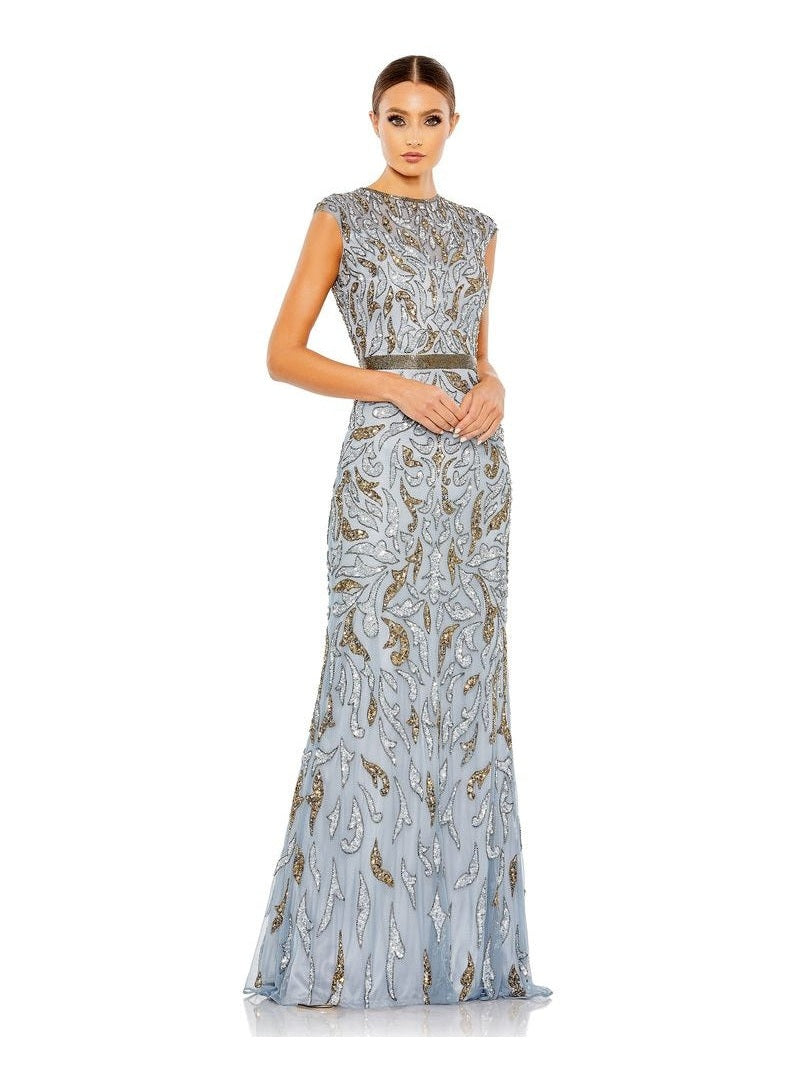 Embellished Illusion Cap Sleeve Column Gown