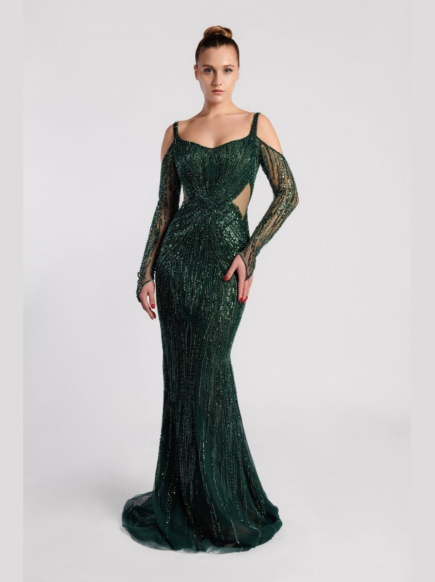 Embroidered Mermaid Dress with Sweetheart Neckline and Cold Shoulders