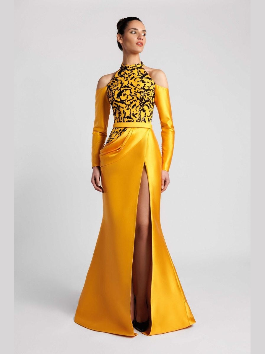 Mermaid Evening Dress with Beaded Bodice and Draped Hip