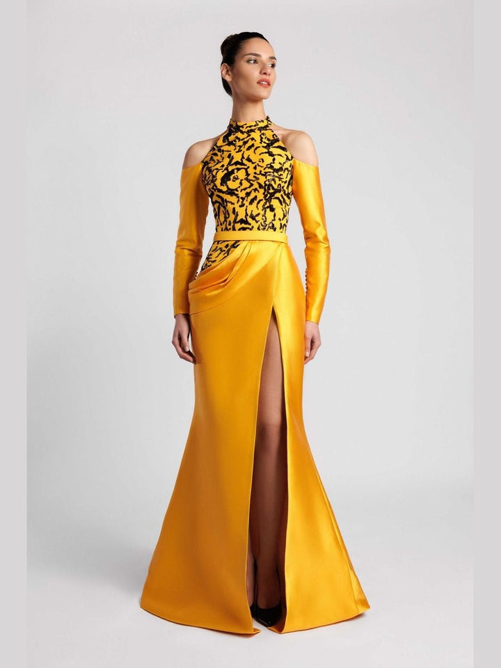 Mermaid Evening Dress with Beaded Bodice and Draped Hip