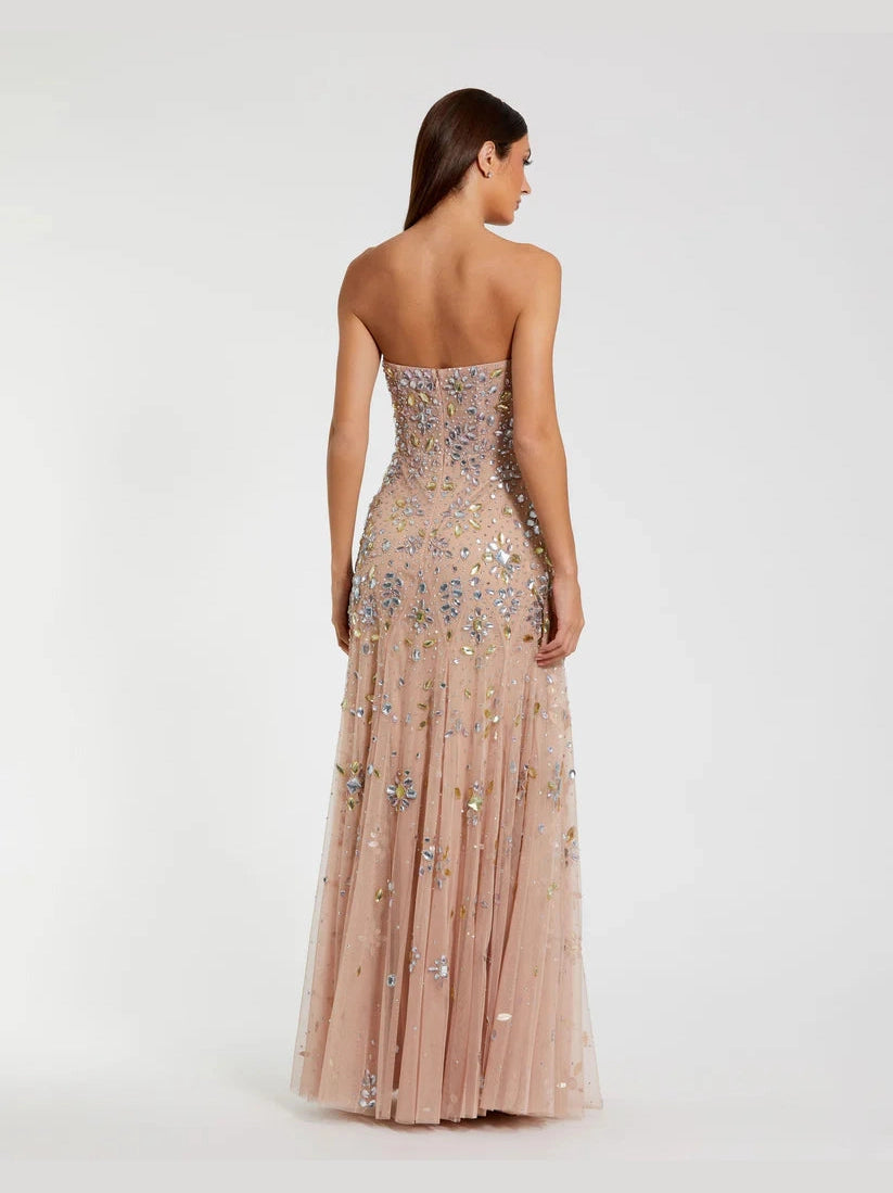 Pink Strapless Sweetheart Embellished Net Gown
