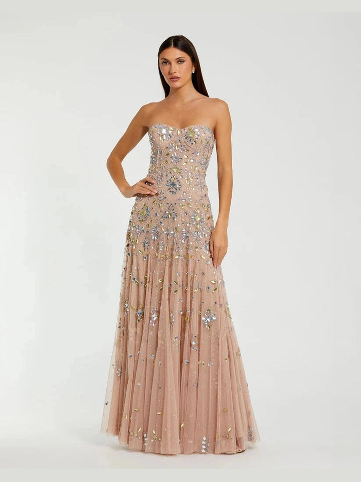 Pink Strapless Sweetheart Embellished Net Gown