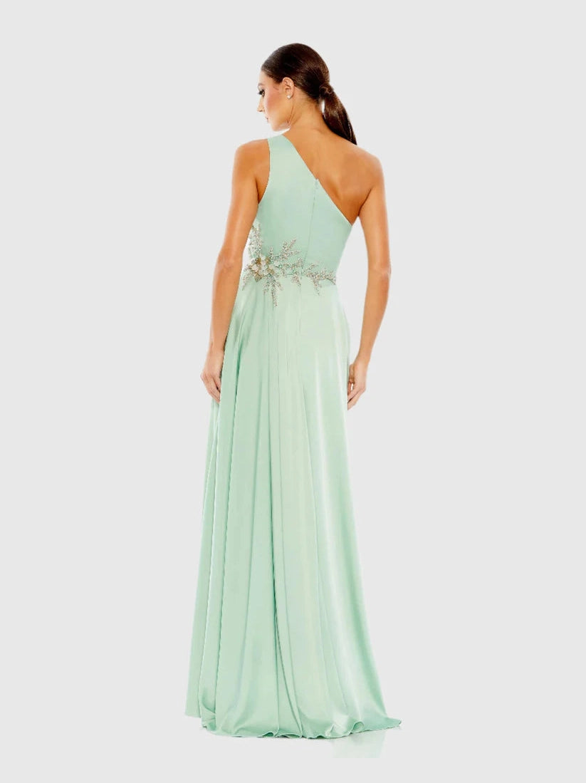 Embellished One Shoulder Asymmetrical Gown