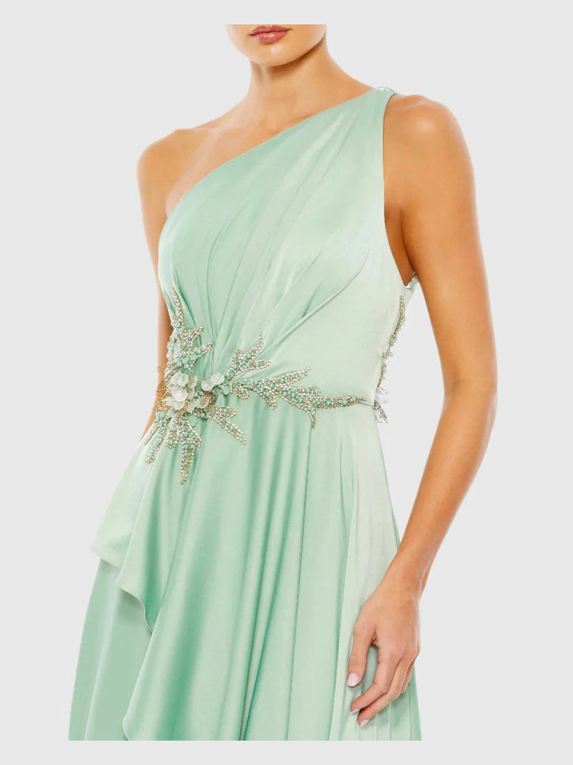 Embellished One Shoulder Asymmetrical Gown
