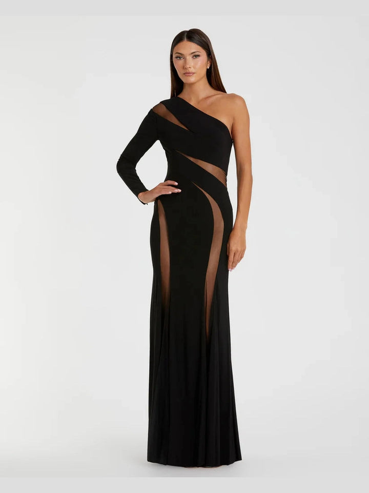 Jersey One Shoulder Illusion Cut Out Gown