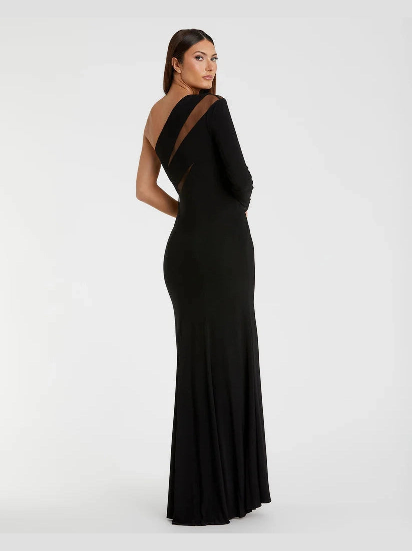 Jersey One Shoulder Illusion Cut Out Gown