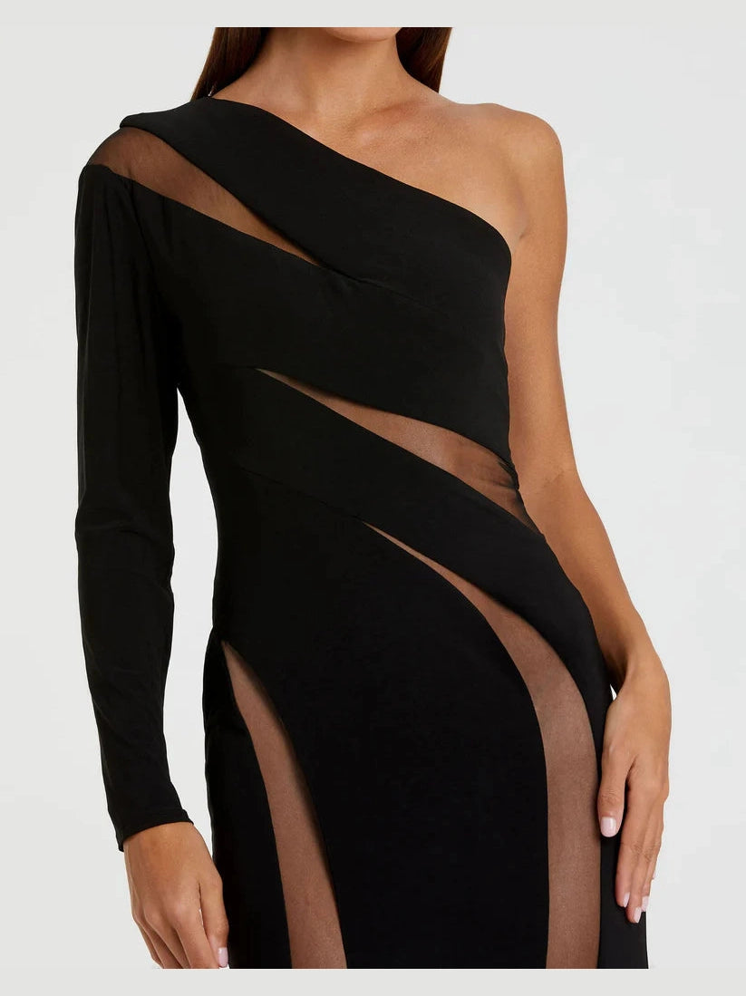 Jersey One Shoulder Illusion Cut Out Gown