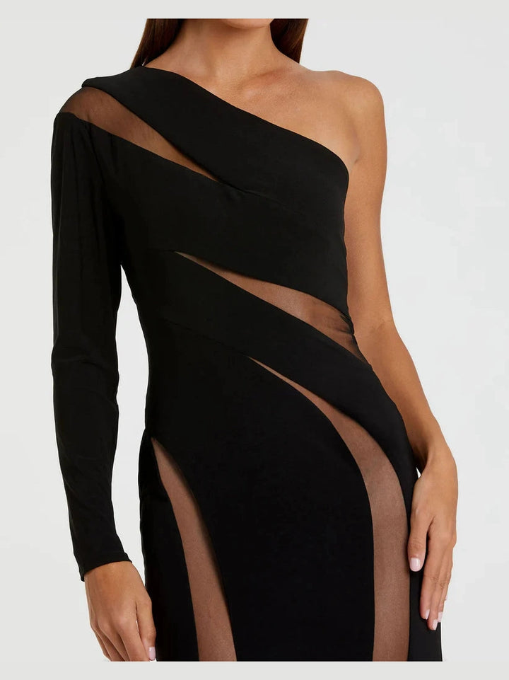 Jersey One Shoulder Illusion Cut Out Gown