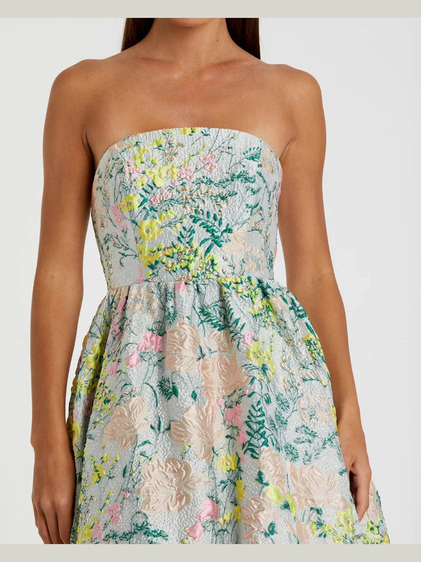 Floral Brocade Strapless A Line Gown