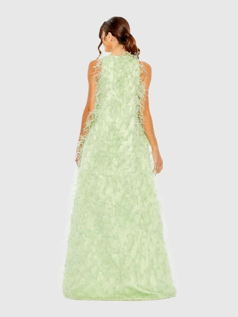 Sleeveless Feather Embellished Gown
