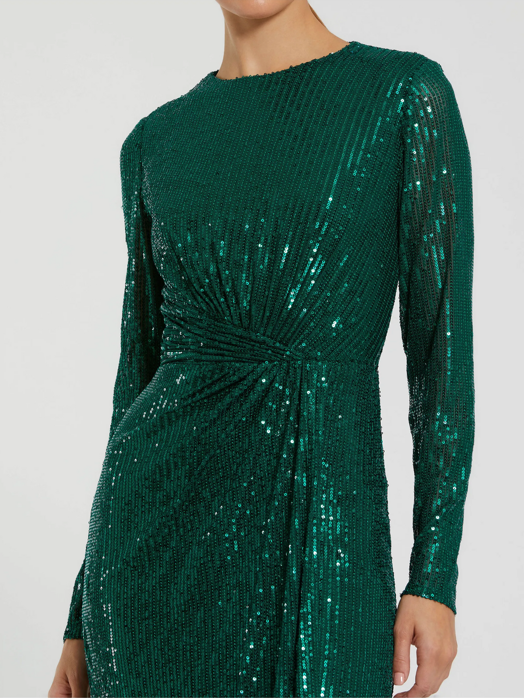 Sequined Long Sleeve Side Knot Gown