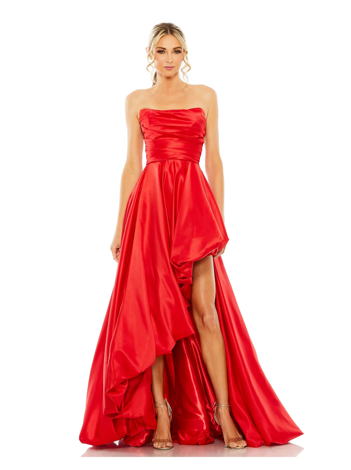 Strapless Ruched High Low Gown