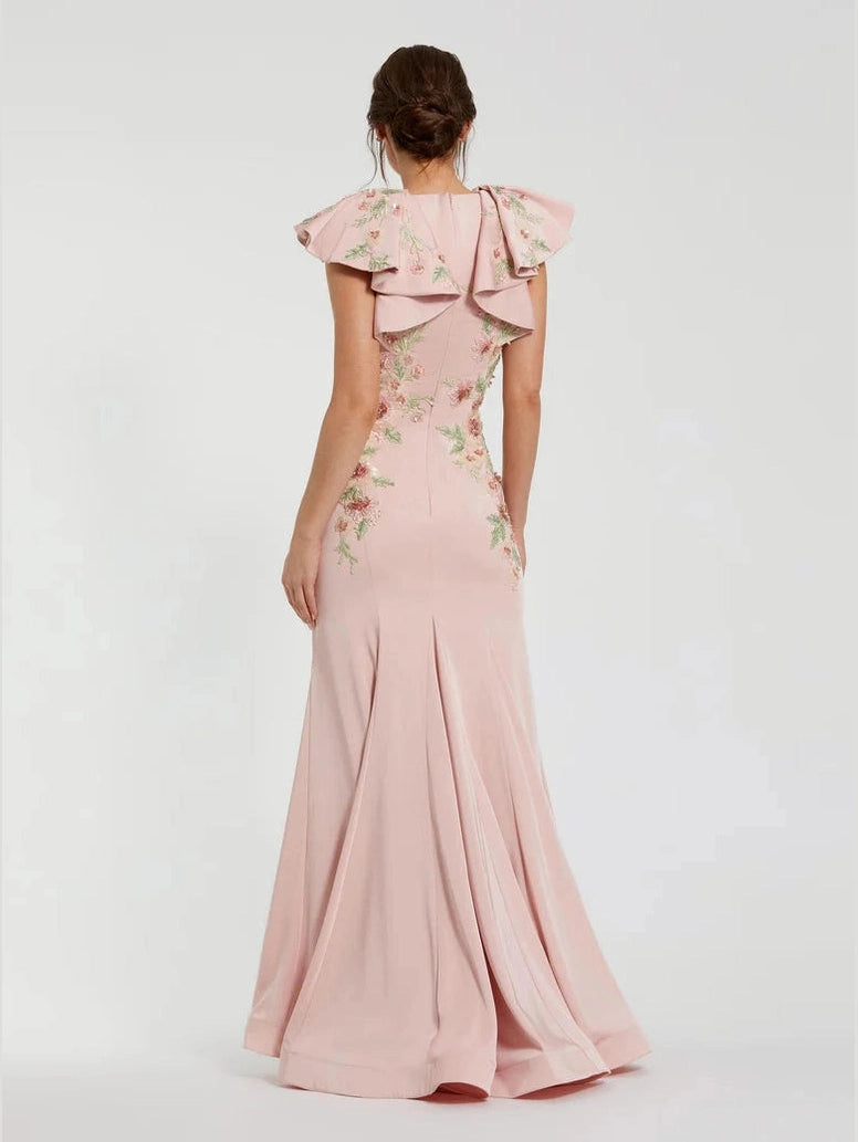 Flutter Sleeve Embellished Mermaid Gown