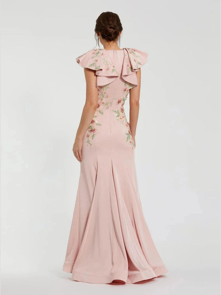 Flutter Sleeve Embellished Mermaid Gown