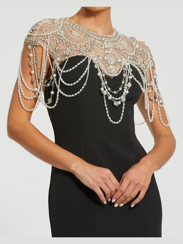 Draped Pearl Beaded Mermaid Gown