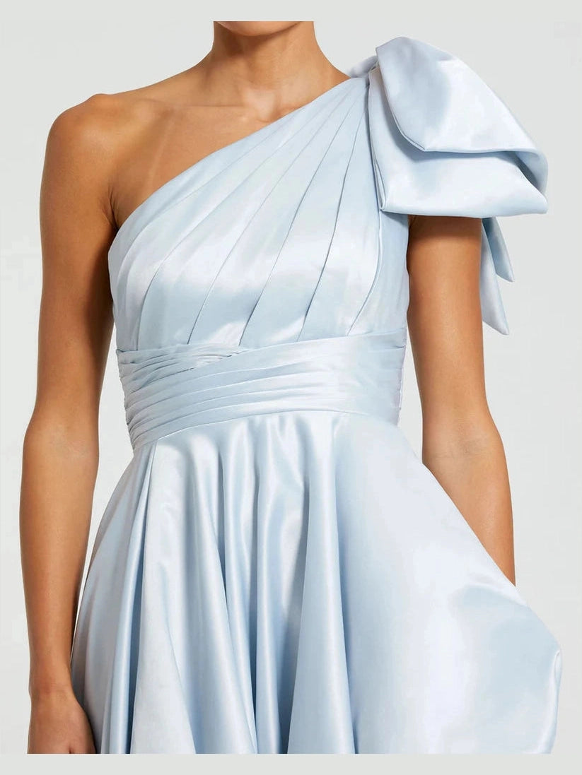 Satin One Shoulder Bow Gown