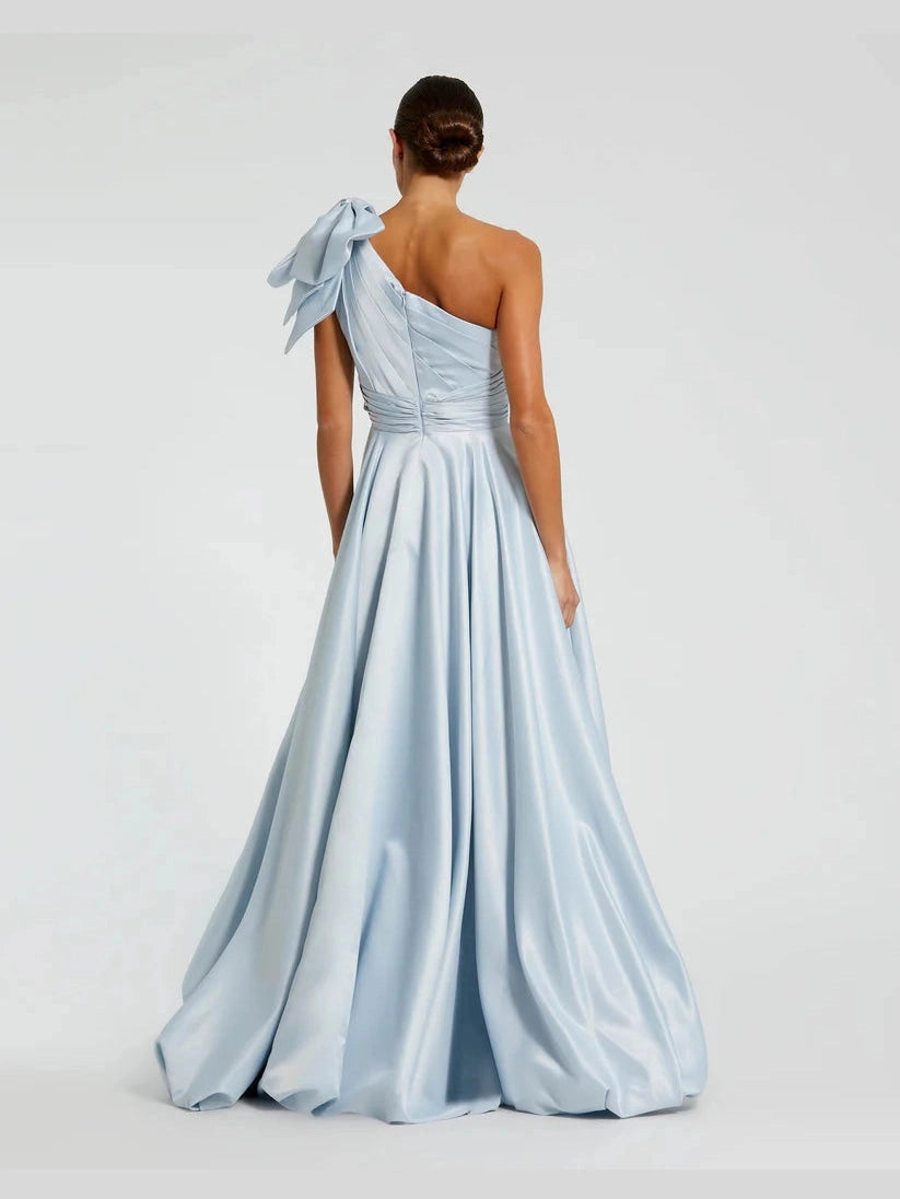 Satin One Shoulder Bow Gown