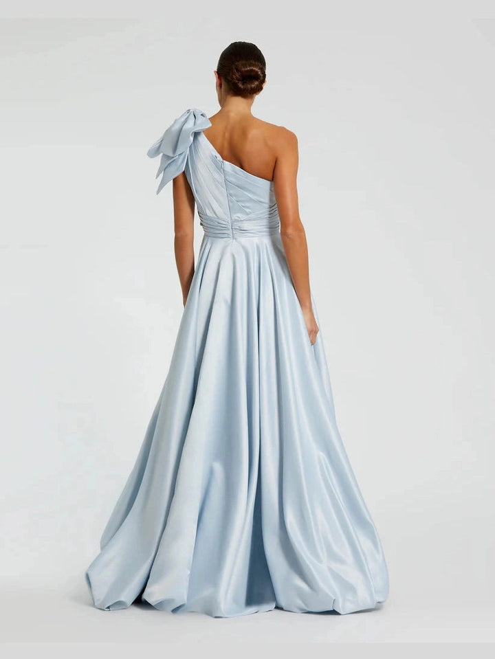Satin One Shoulder Bow Gown