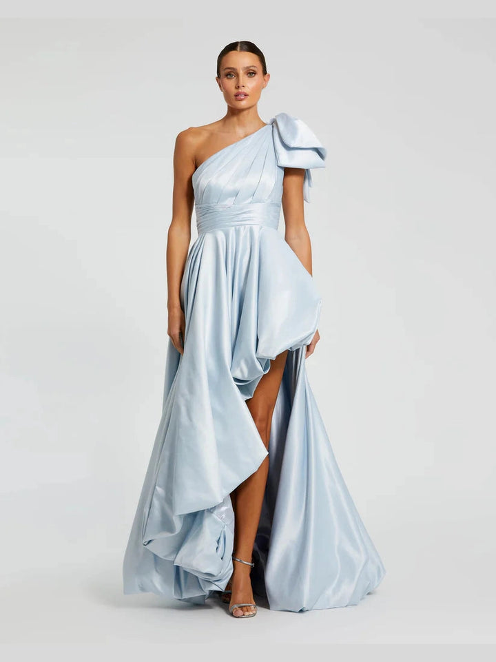 Satin One Shoulder Bow Gown