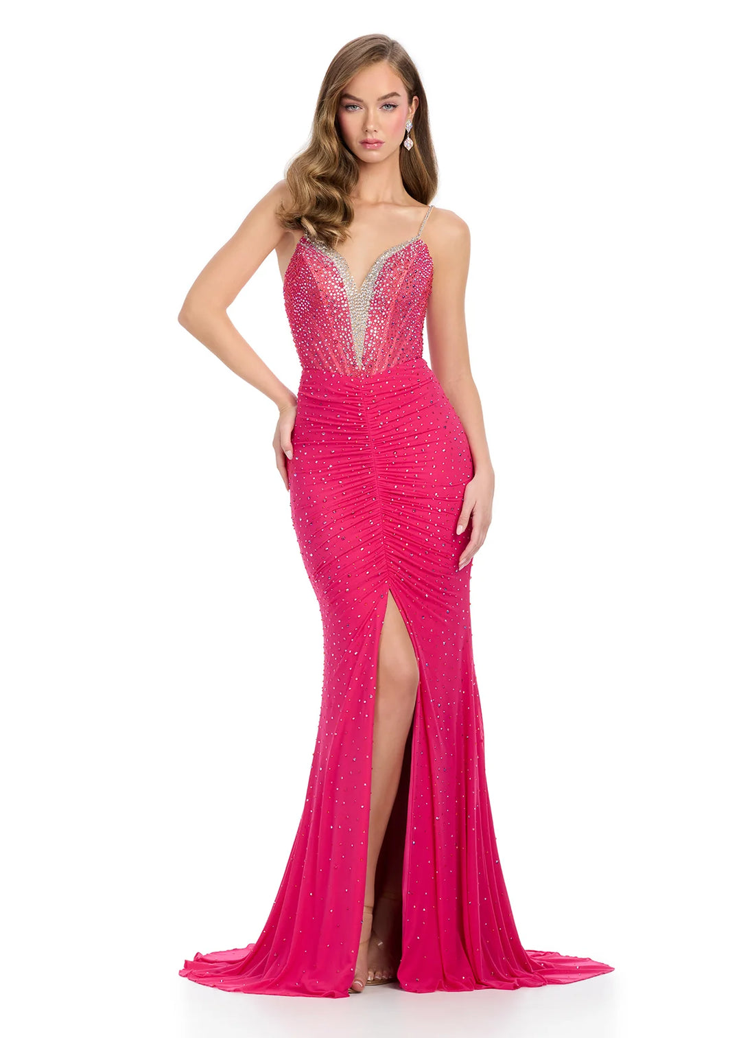 Ruched Slit Embellished Gown