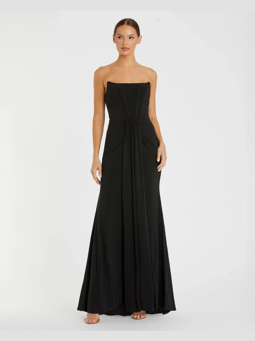 Strapless Sweetheart Jersey Gown With Waist Detail