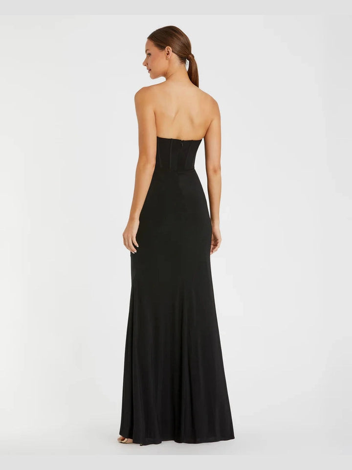 Strapless Sweetheart Jersey Gown With Waist Detail