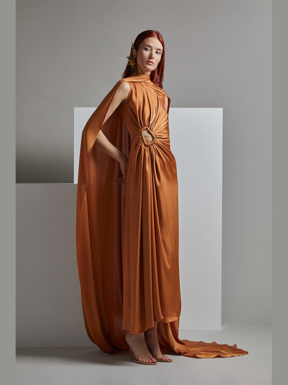 Sleeveless TAKES Caped Evening Dress
