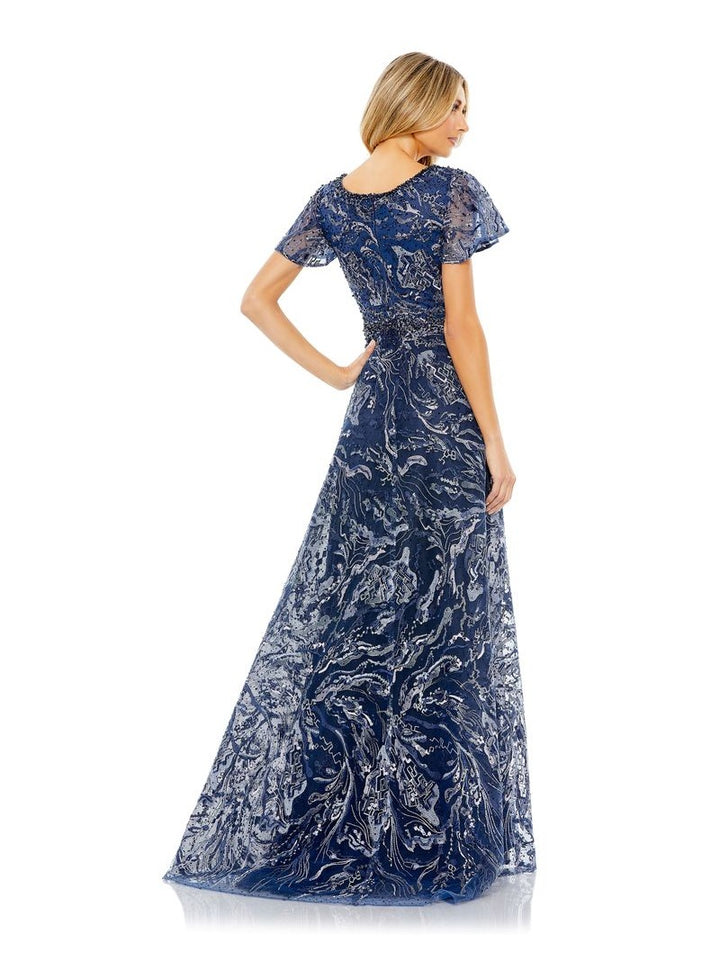 Embellished Illusion Butterfly Sleeve A-Line Gown