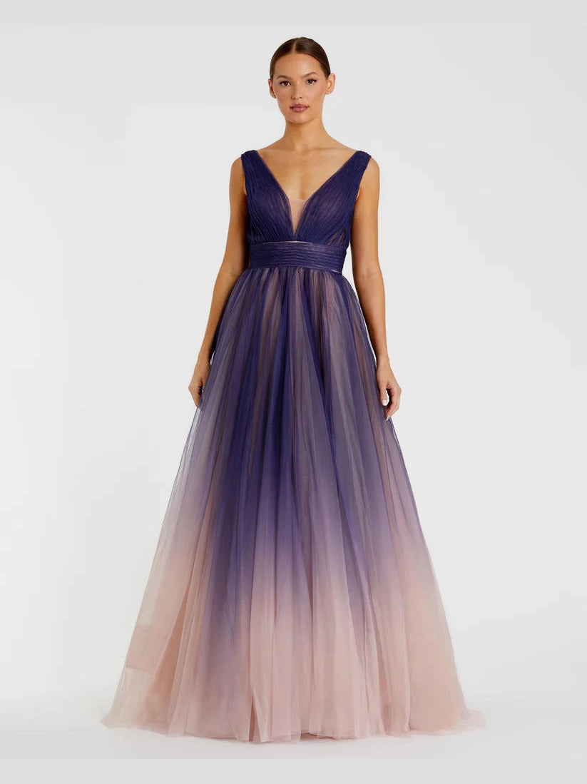 Sleeveless Ombre Tulle Ball Gown