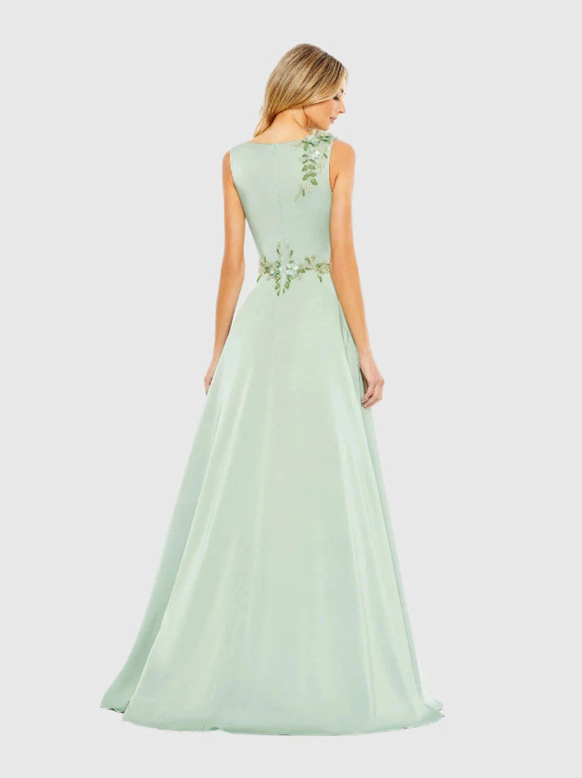 Floral Applique Sleeveless A Line Gown