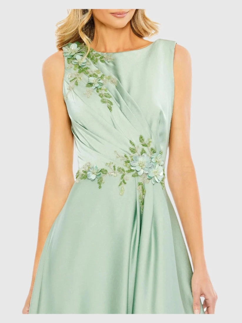 Floral Applique Sleeveless A Line Gown