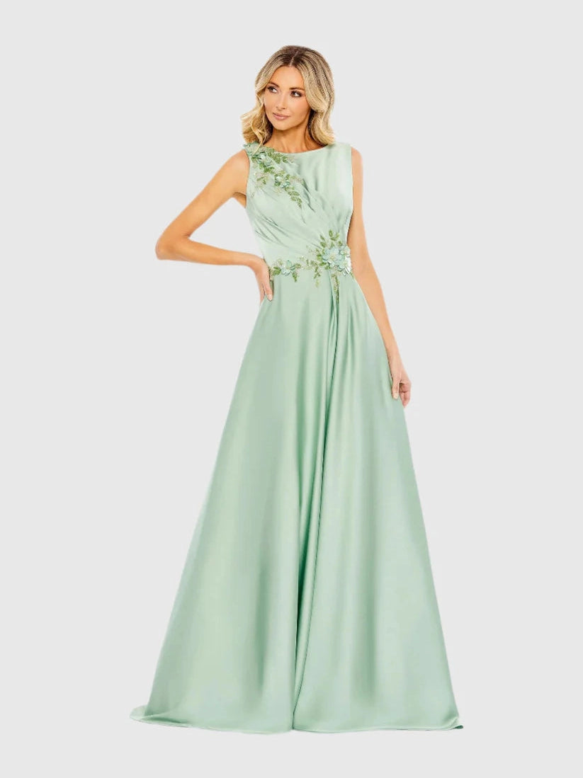 Floral Applique Sleeveless A Line Gown