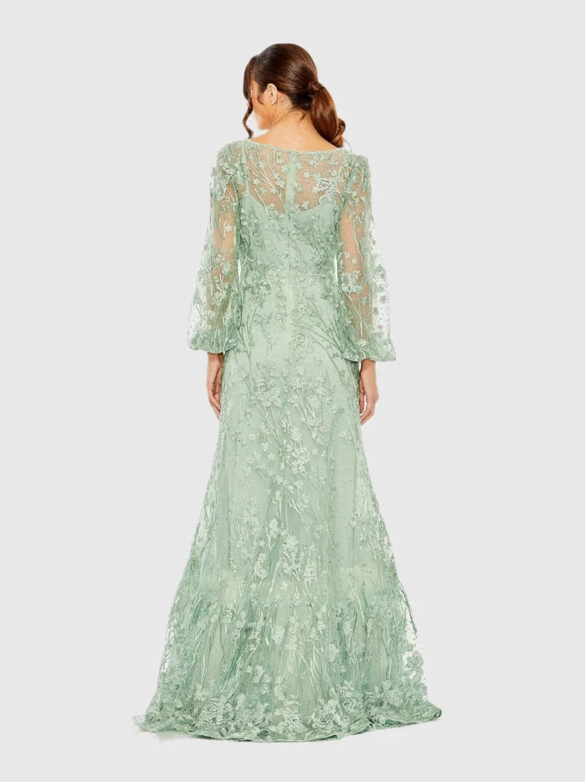 Puff Sleeve A-Line Embroidered Gown