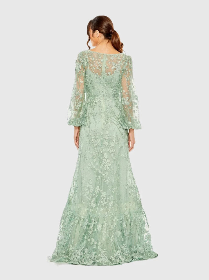 Puff Sleeve A-Line Embroidered Gown