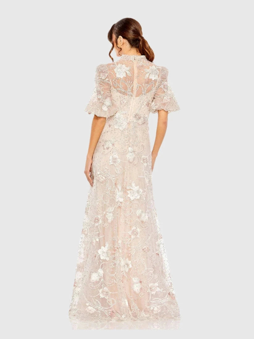 Queen Anne Puff Sleeve A Line Gown