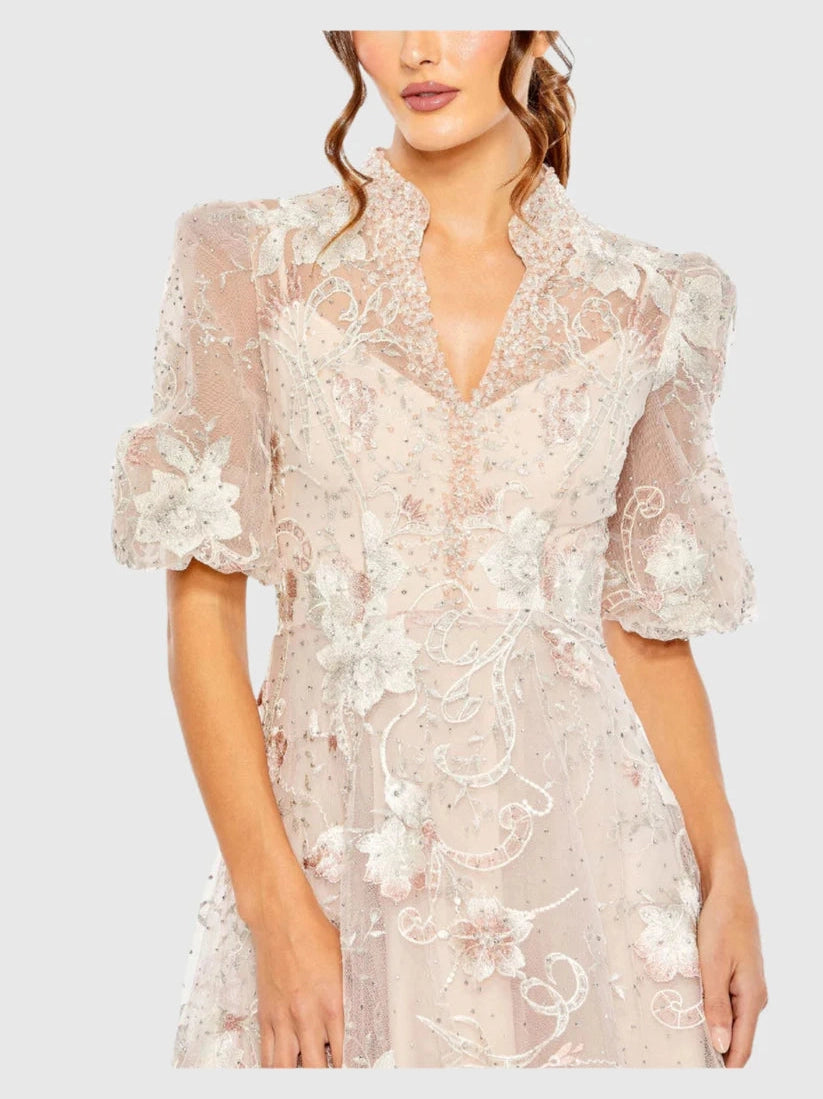 Queen Anne Puff Sleeve A Line Gown