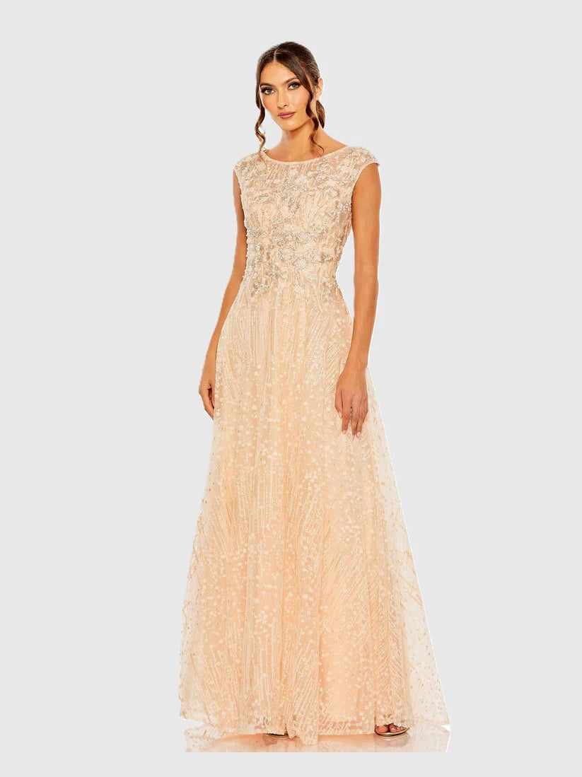 High Neck Lace Embroidered Gown