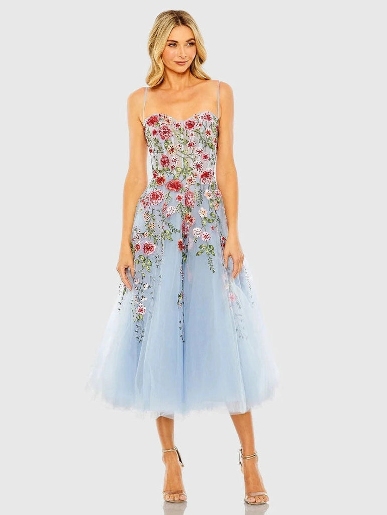 Bustier Embroidered Floral A-Line Dress