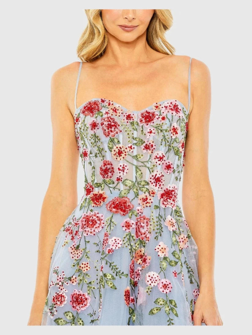Bustier Embroidered Floral A-Line Dress