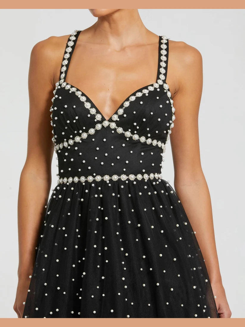 Pearl Beaded High Low Gown