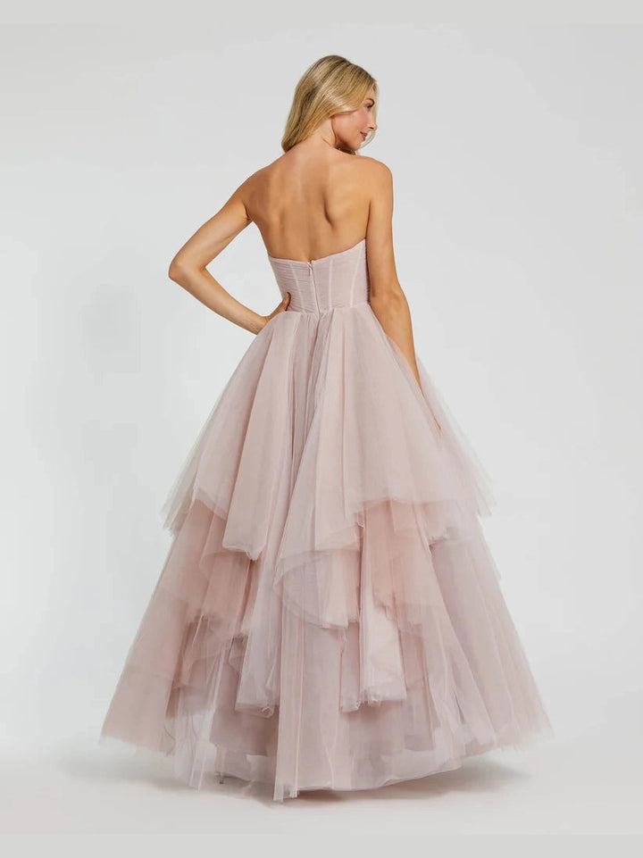 Strapless Bustier Twist Top Ruffle Ballgown
