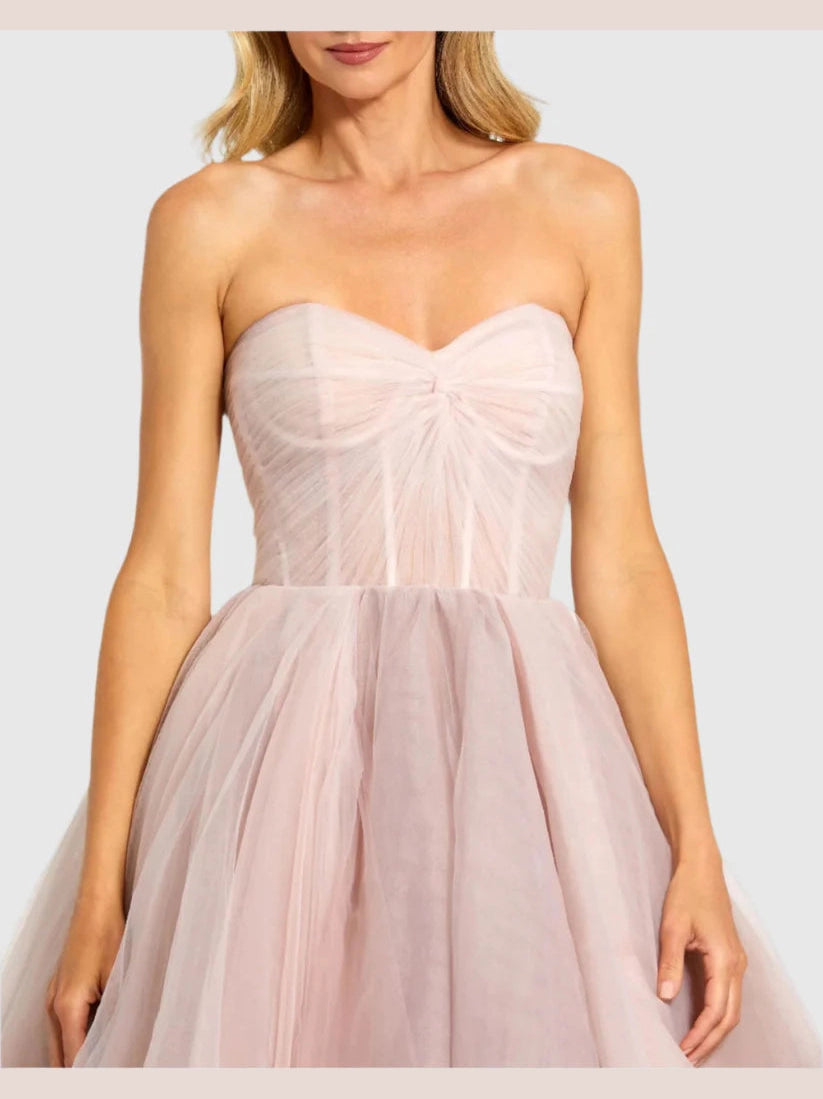 Strapless Bustier Twist Top Ruffle Ballgown