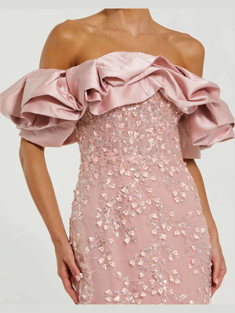 Beaded Applique Off The Shoulder Mermaid Gown