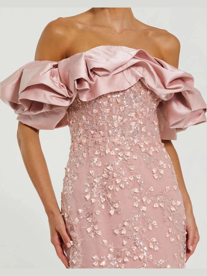 Beaded Applique Off The Shoulder Mermaid Gown