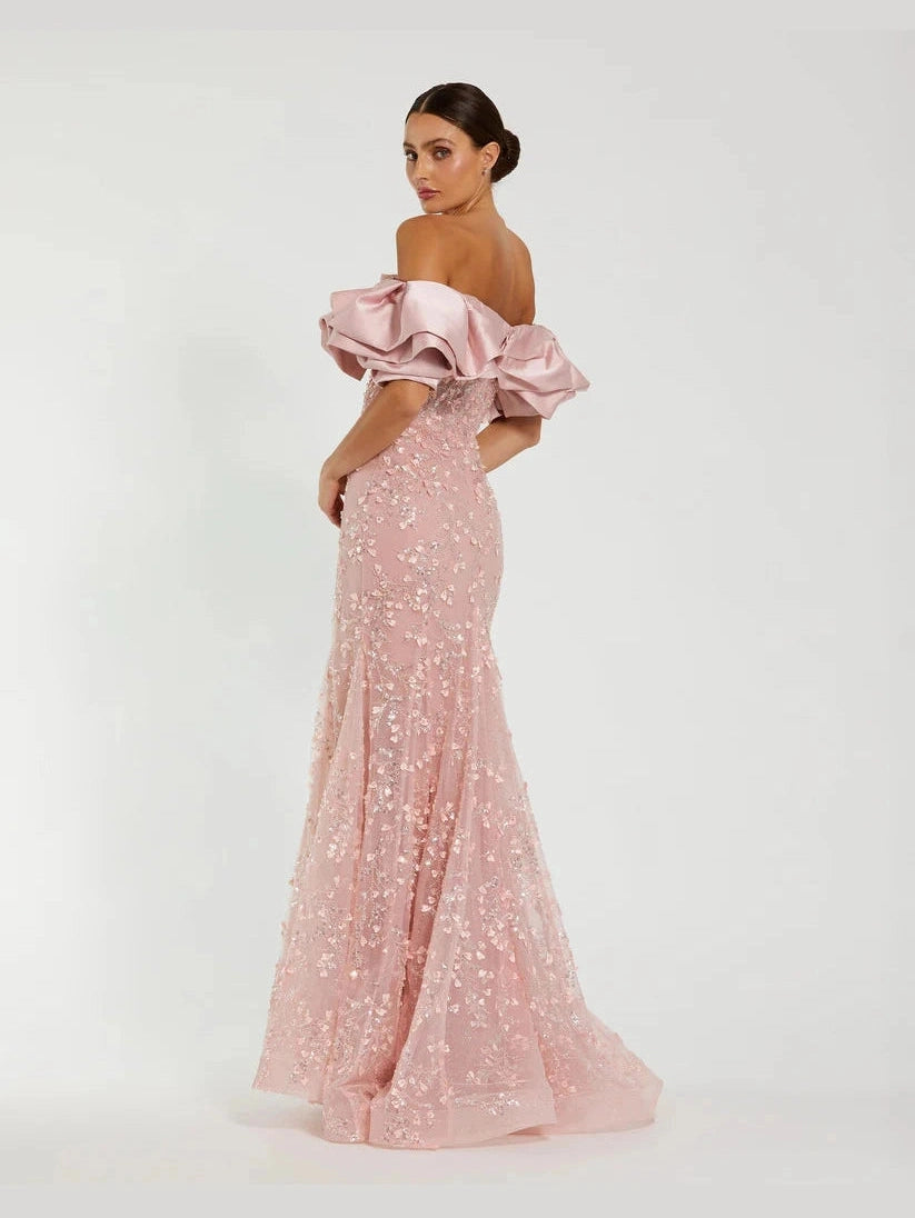 Beaded Applique Off The Shoulder Mermaid Gown