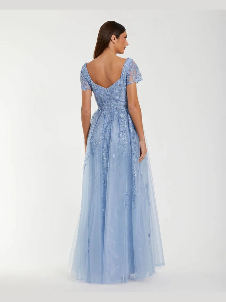 Cap Sleeve Beaded Embroidered Overskirt Gown