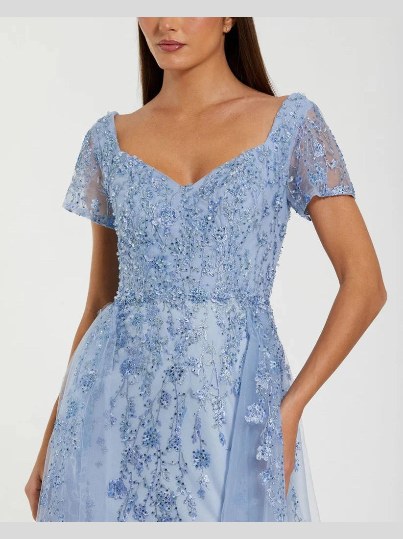 Cap Sleeve Beaded Embroidered Overskirt Gown