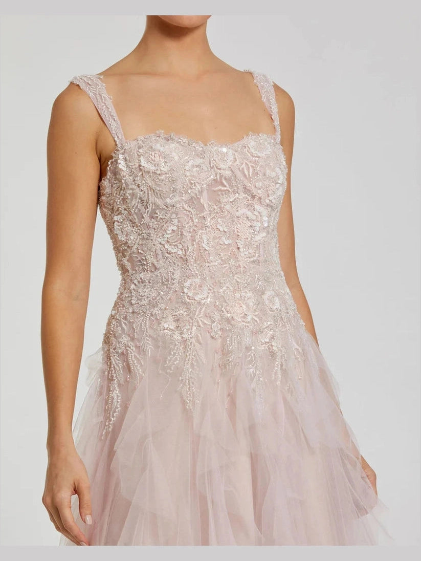 Strap Bustier Tulle Gown With Ruffle Skirt