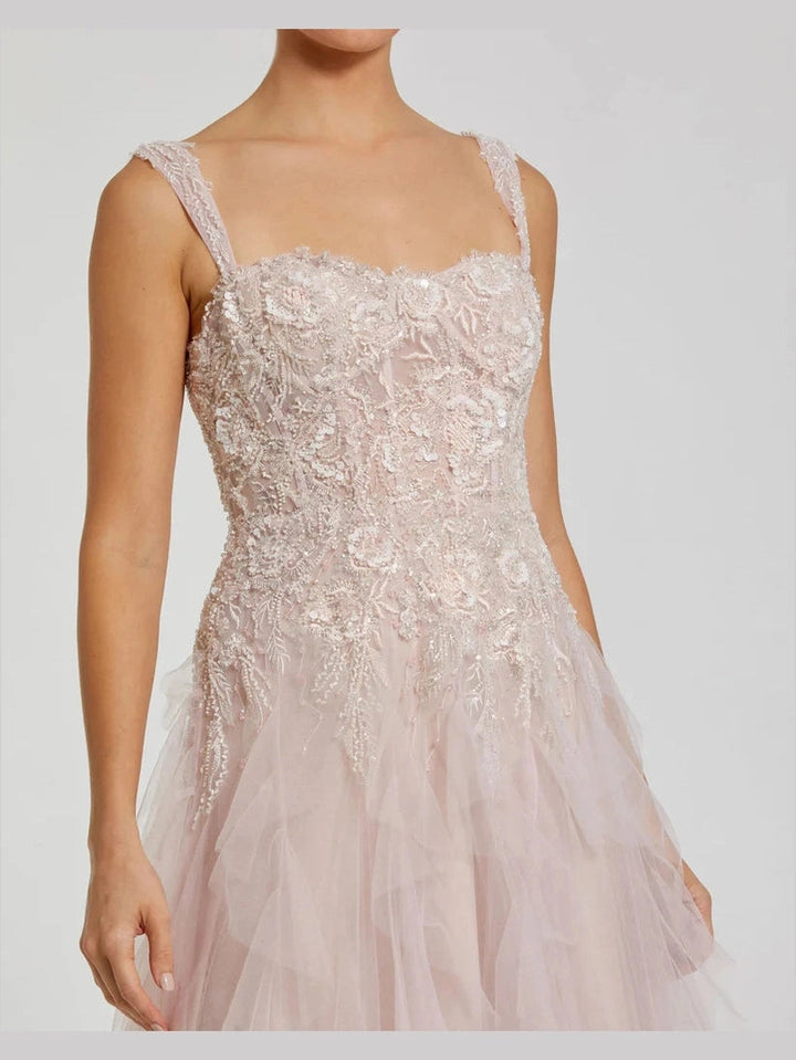 Strap Bustier Tulle Gown With Ruffle Skirt