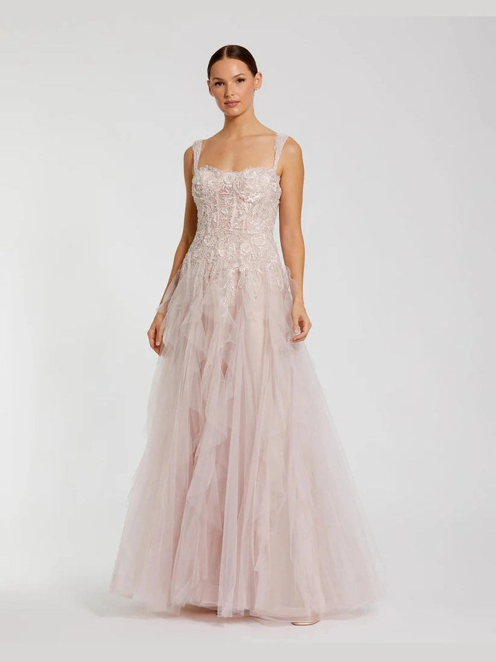 Strap Bustier Tulle Gown With Ruffle Skirt